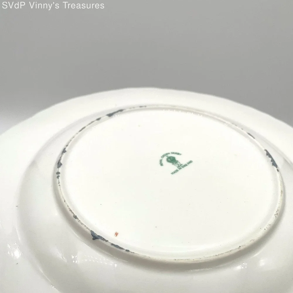 Royal Crown Derby E. Ellis Hand Painted Floral Cabinet Plates Set 2 Green Gilt